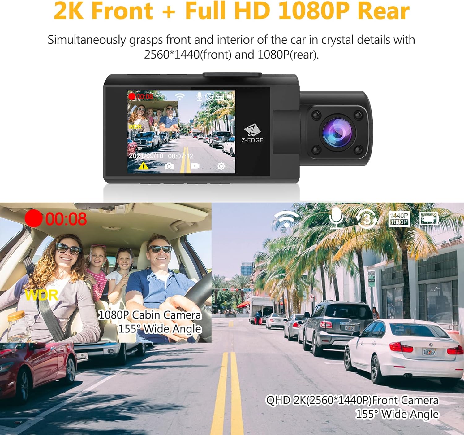 2K+1080P Dual Dash Cam with IR Night Vision W915