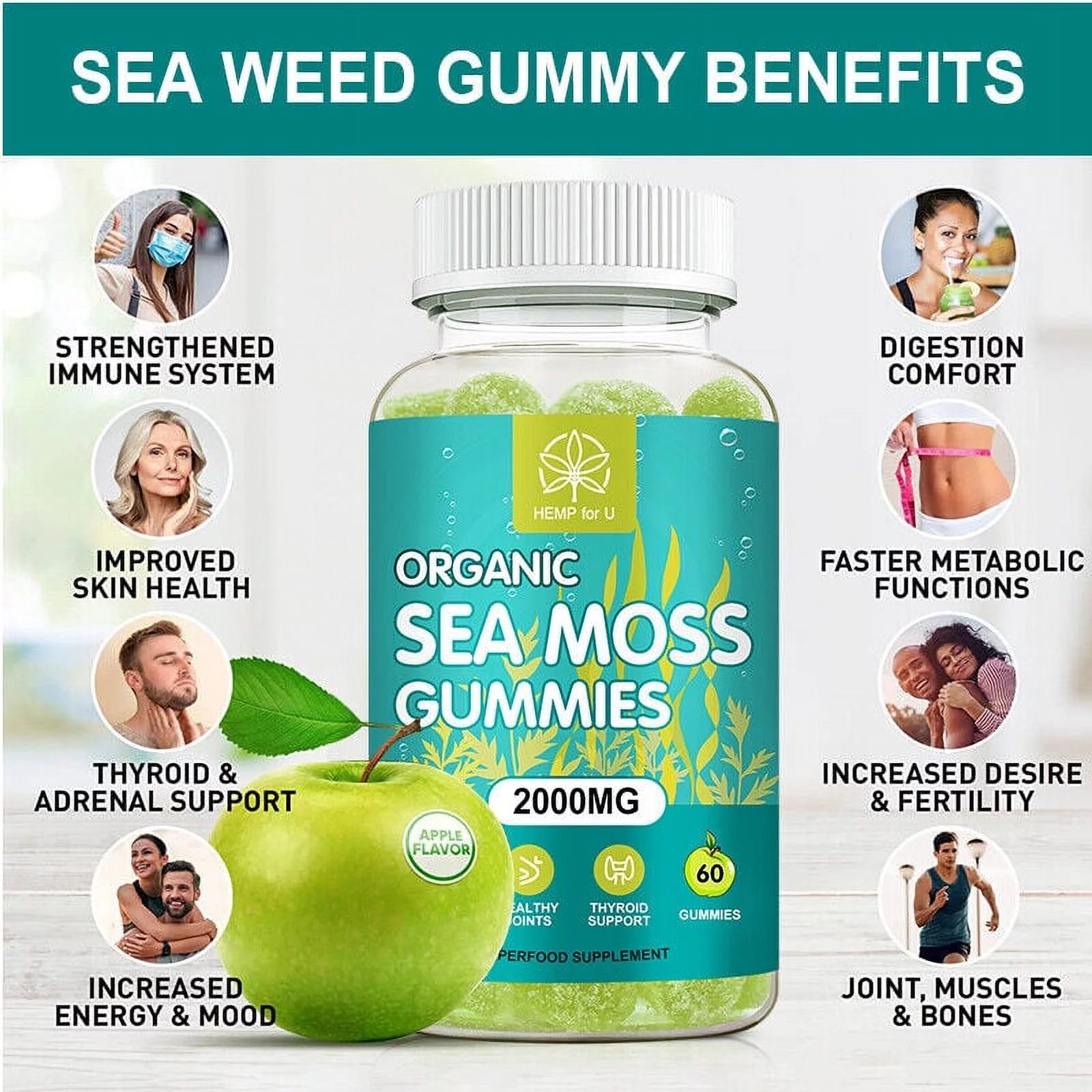 Organic Sea Moss Gummies, 2000mg 60 Capsule K4723