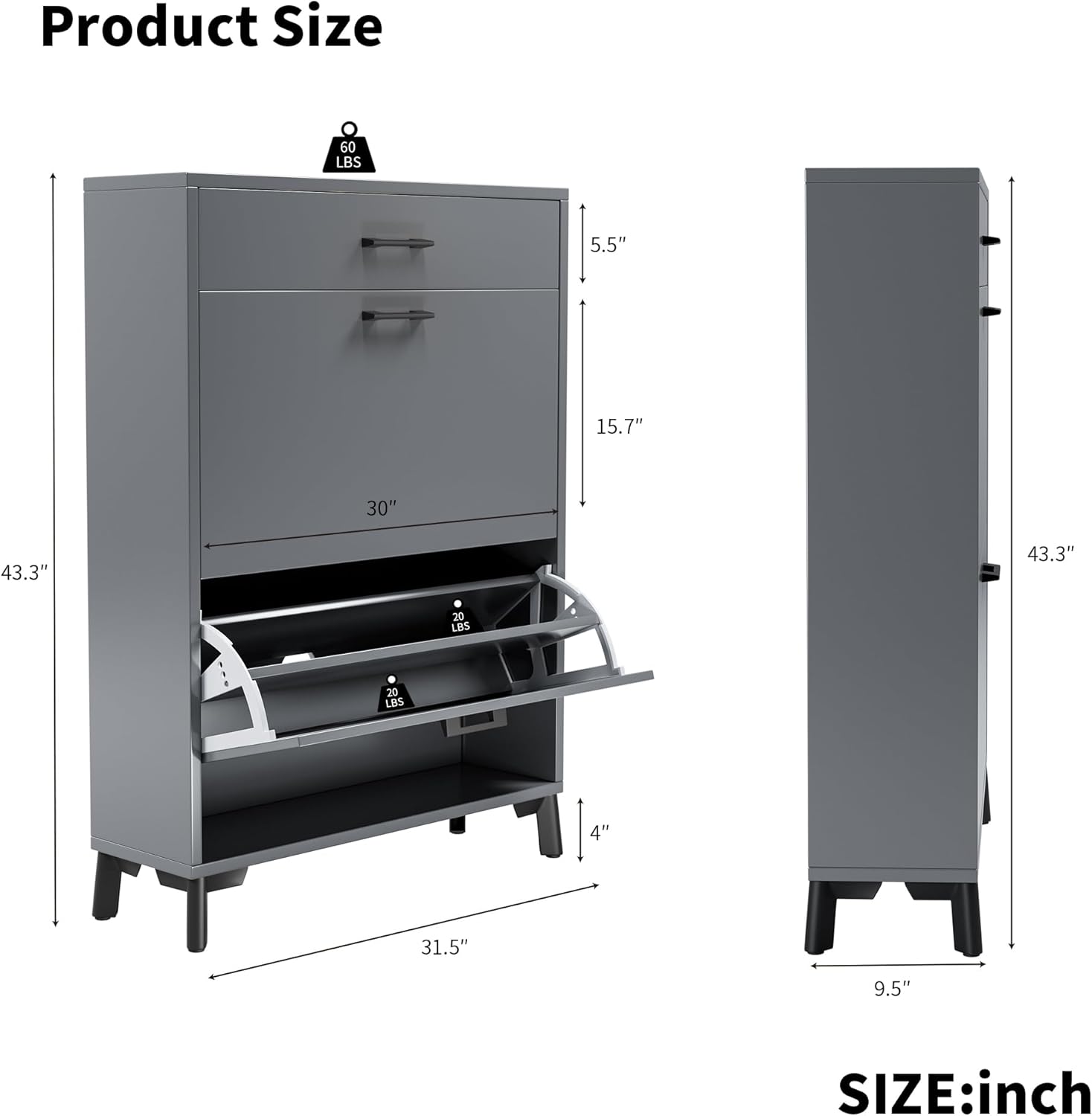 Gray 32" Slim Shoe Storage Cabinet Z655327