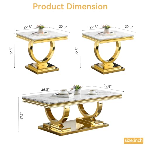 White Marble Coffee Table with Stainless Steel Pedestal Z99967