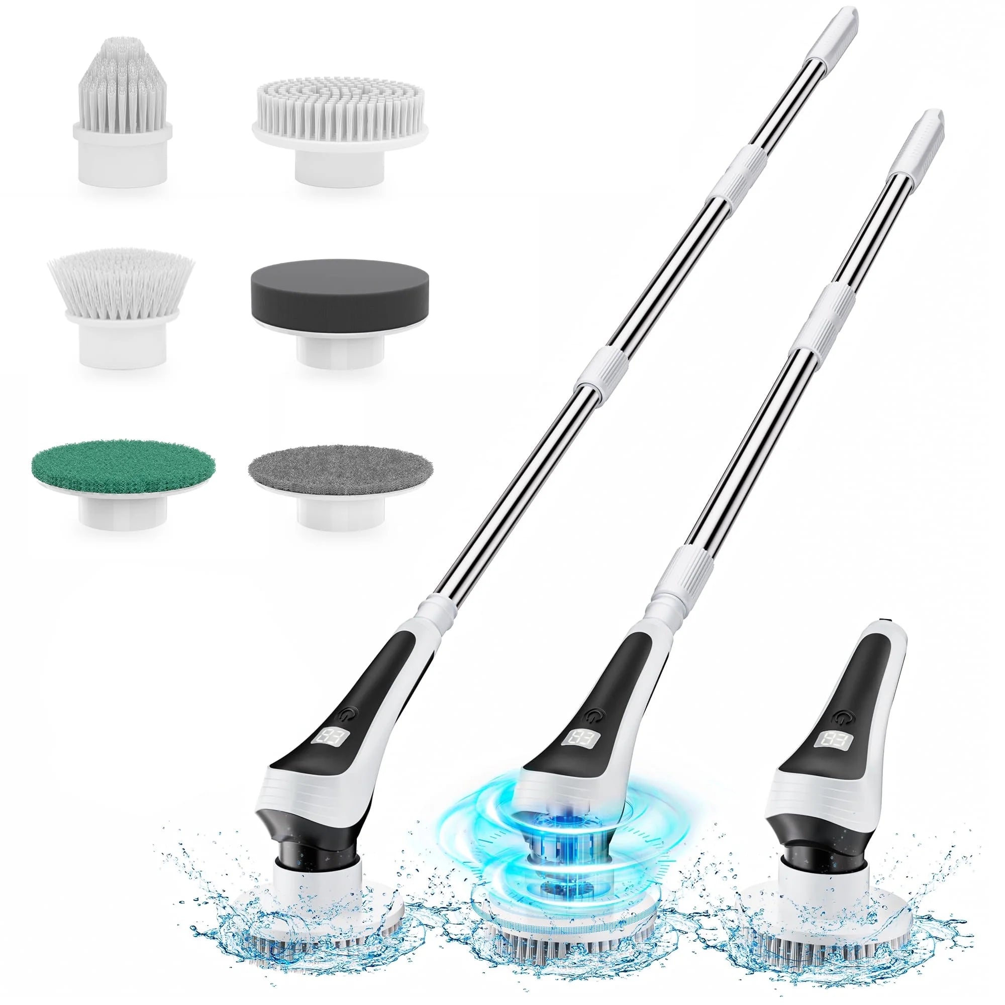 Electric Spin Scrubber with Extension Handle and 6 Replaceable Brush Heads U407202