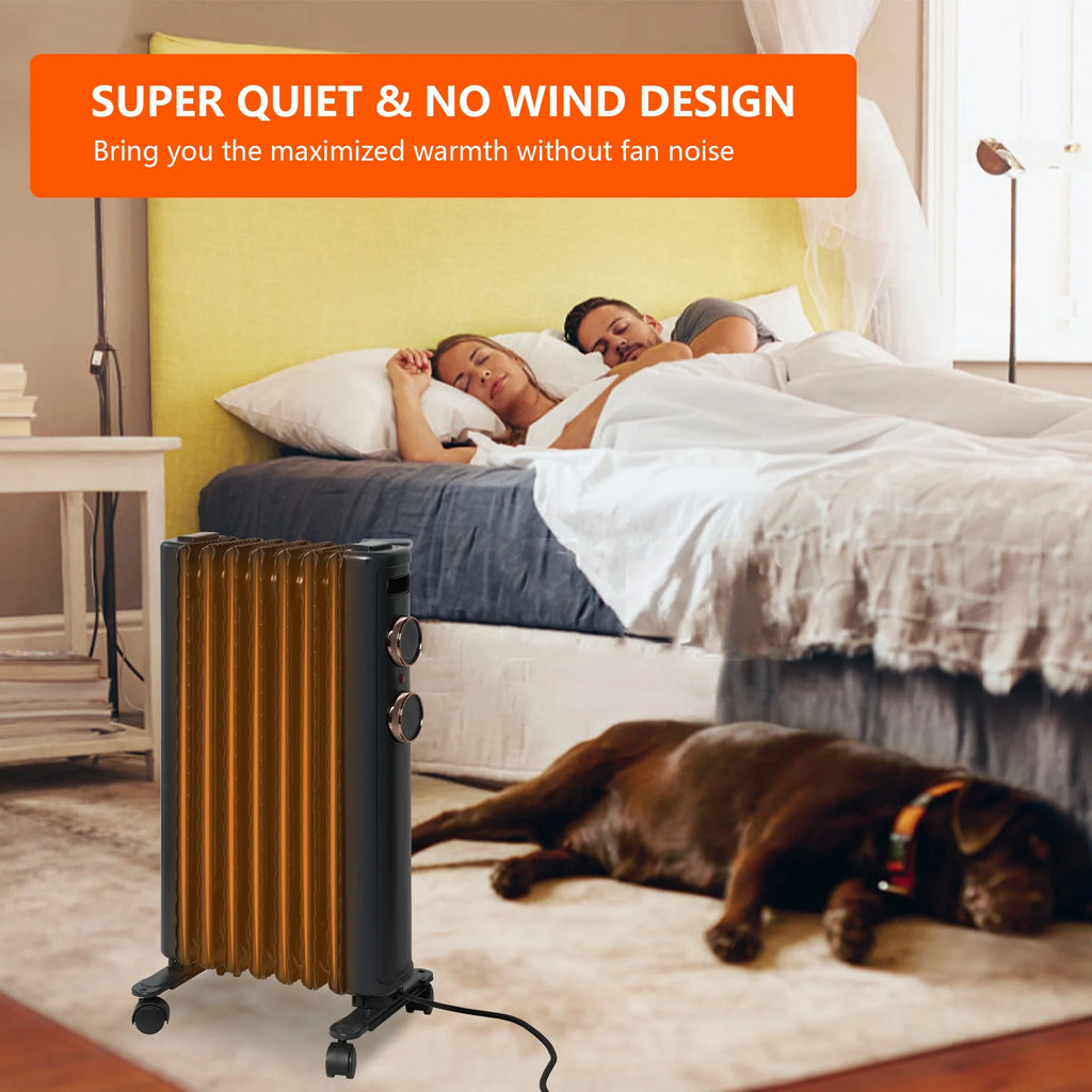Oil Filled Radiator Heater with 3 Heating Modes, Adjustable Thermostat, Universal Wheels, Black&Gray R359839