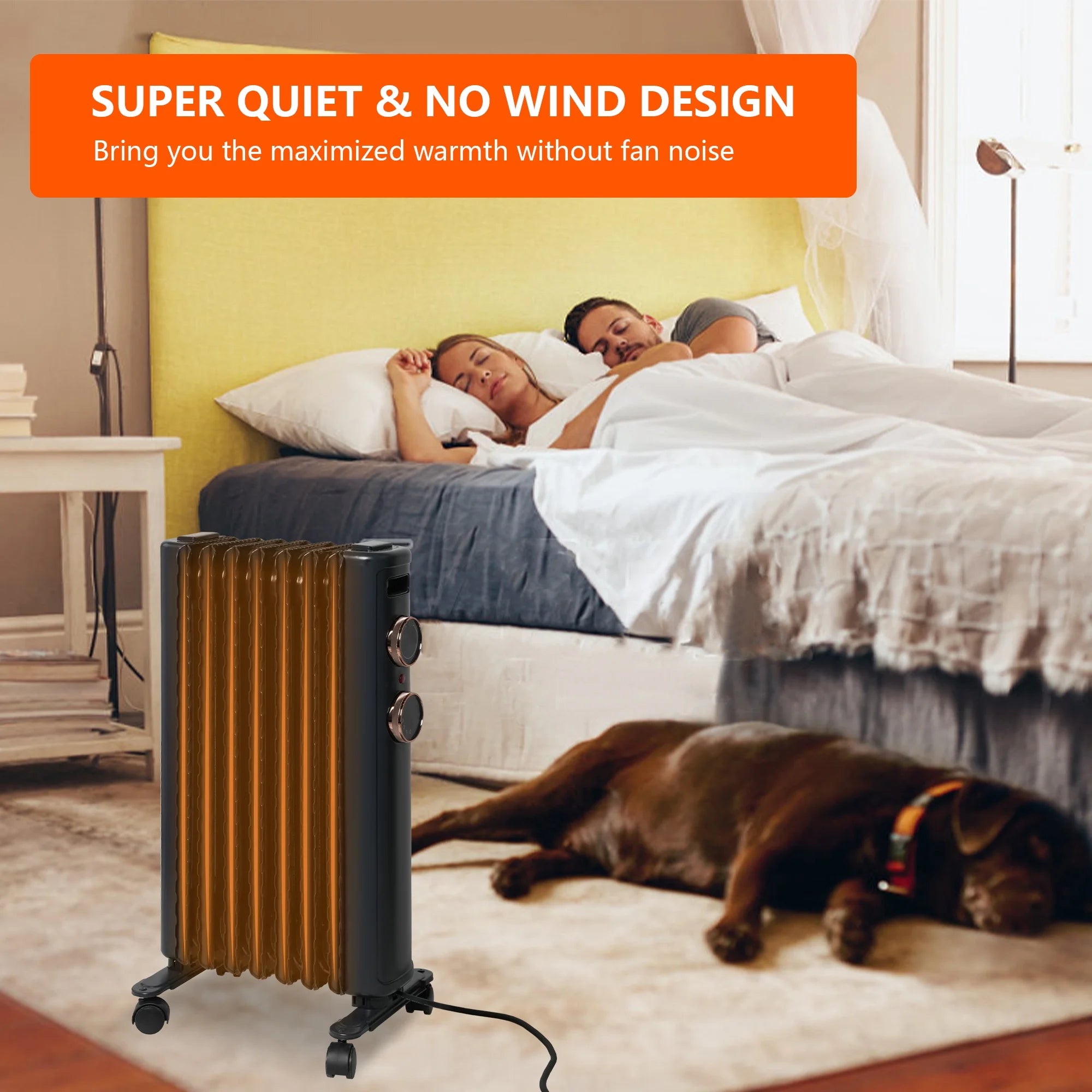 Oil Filled Radiator Heater with 3 Heating Modes, Adjustable Thermostat, Universal Wheels, Black&Gray R359839