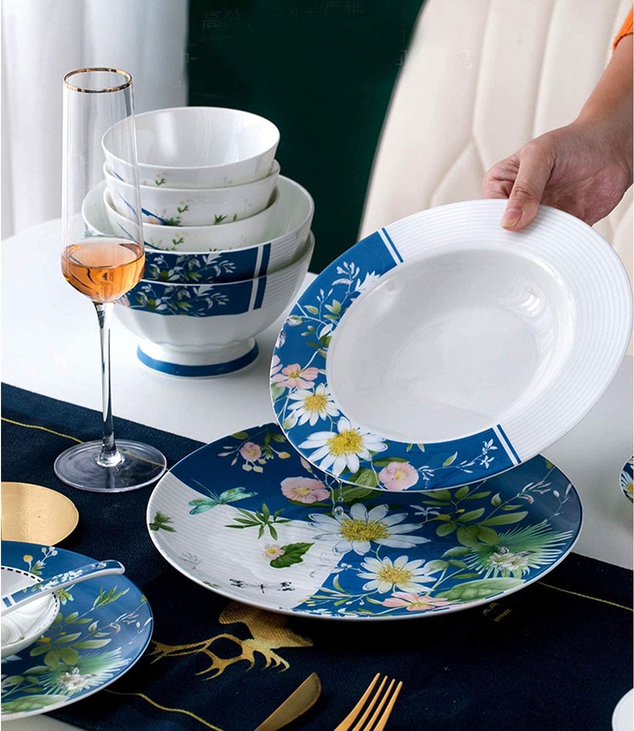 56-Piece Ceramic Bone China Dinnerware Set S300