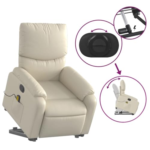Cream Faux Leather Power Lift Massage Recliner Chair U931