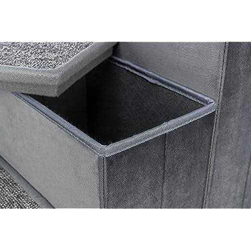 Velour Foldable 3-Step Pet Stairs with Storage P498157