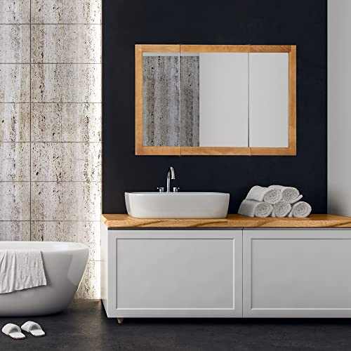 Nutmeg Oak Assembled Frame Bathroom Wall Cabinet with Mirrored Doors, 36" N755