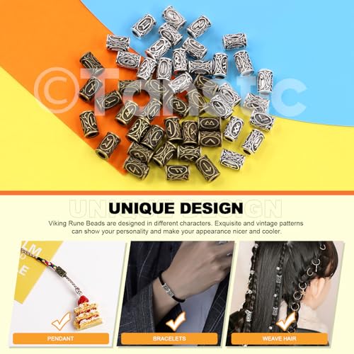 300Pcs Viking Rune Beads Hair Beard Beads Set including 5Pcs Black Pull Hairpin Quick Beader Hairpins and 200Pcs Black Rubber Bands with a Bag I181