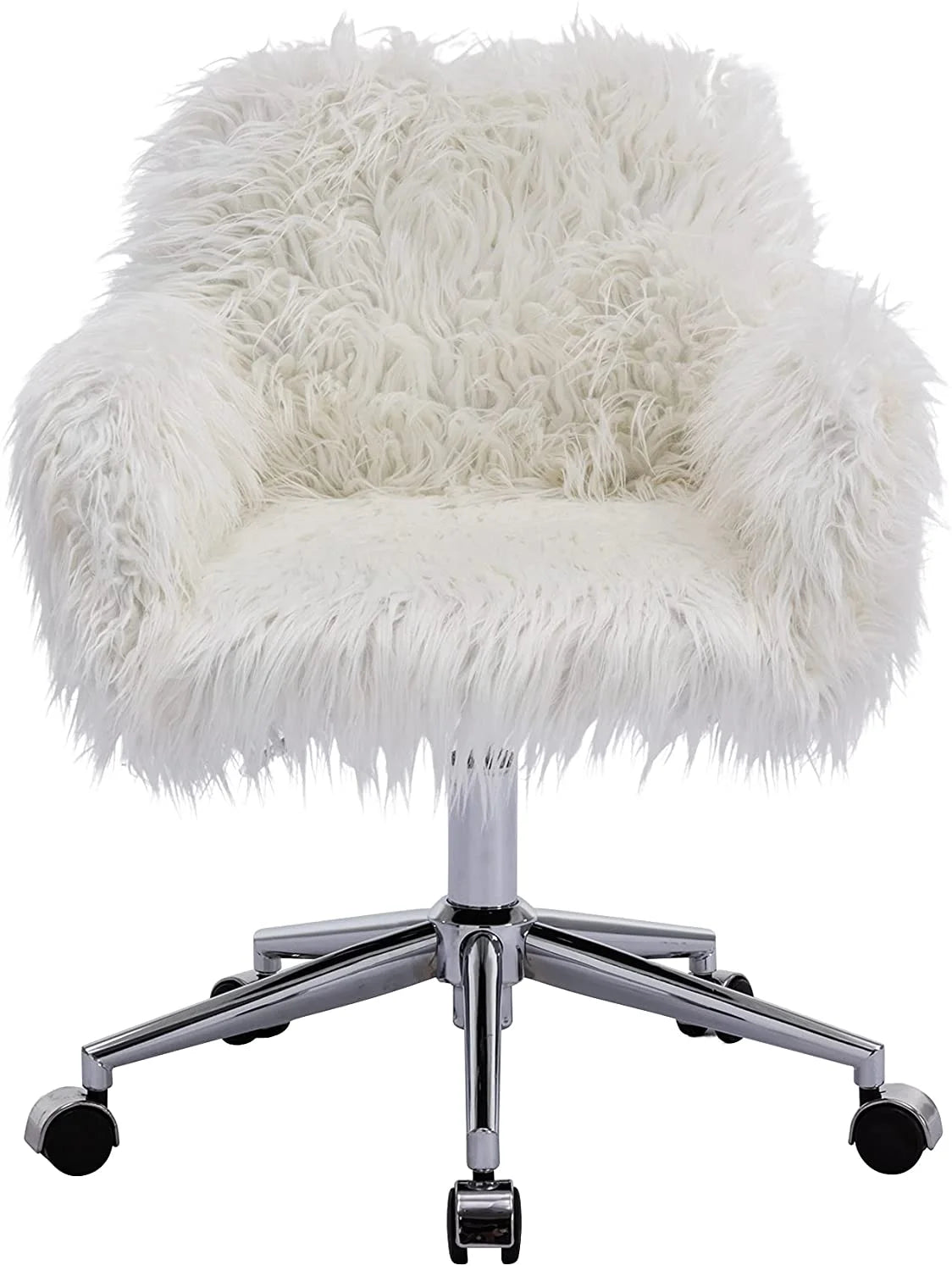 White Faux Fur Swivel Desk Chair with Back S65260
