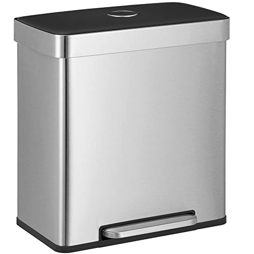 16 Gallons Dual Compartment Stainless Steel Trash Can C953