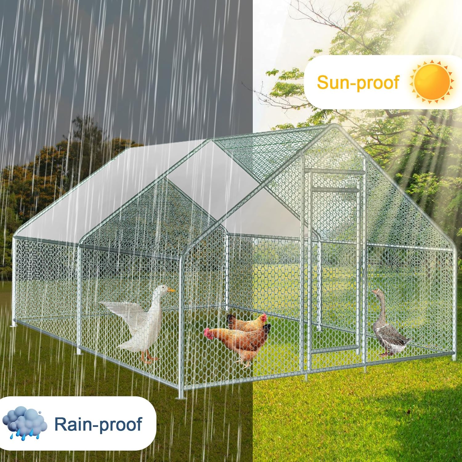 13x10x6.5 FT Metal Chicken Coop with Waterproof Cover S58763