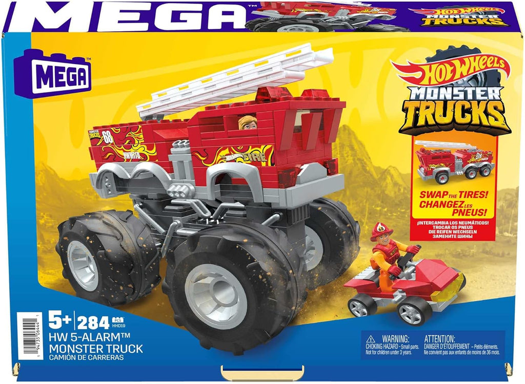 Red Monster Truck Building Toy Playset with 284 Pieces and Giant Wheels D102404