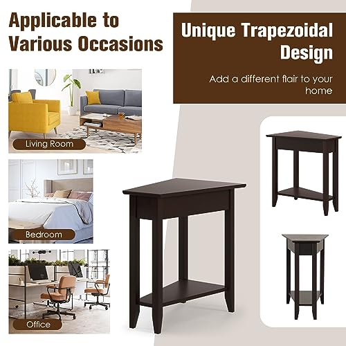 Espresso Wedge End Table with Storage Shelf and Solid Wood Legs N1984