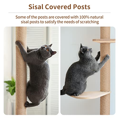 Wood Cat Tower Floor to Ceiling Adjustable with Natural Sisal Rope F77209