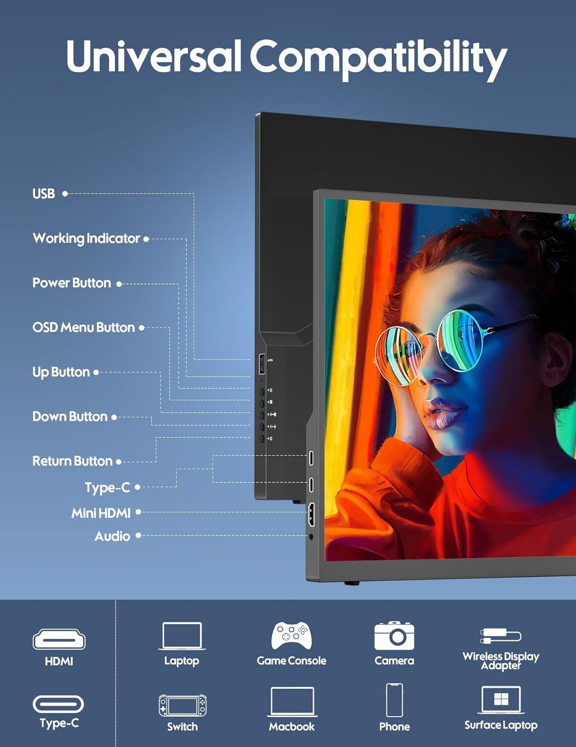 18.5 inch 100Hz Portable Monitor 1080P FHD IPS HDR Gaming Display T7226