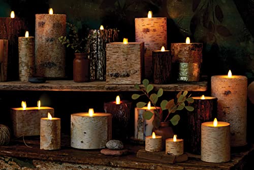 Flameless Candle Pillar with Real Birch Bark Moving Flame LED Battery Operated Lights Unscented (3.5 x 4.5-inch) V206159