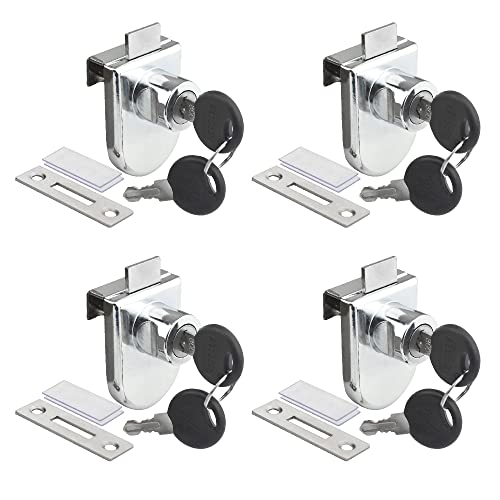 4Pack Zinc Alloy Double Glass Door Display Lock Cabinet Lock with 2 Alike Keys for 4.5-8mm Glass Door Q472