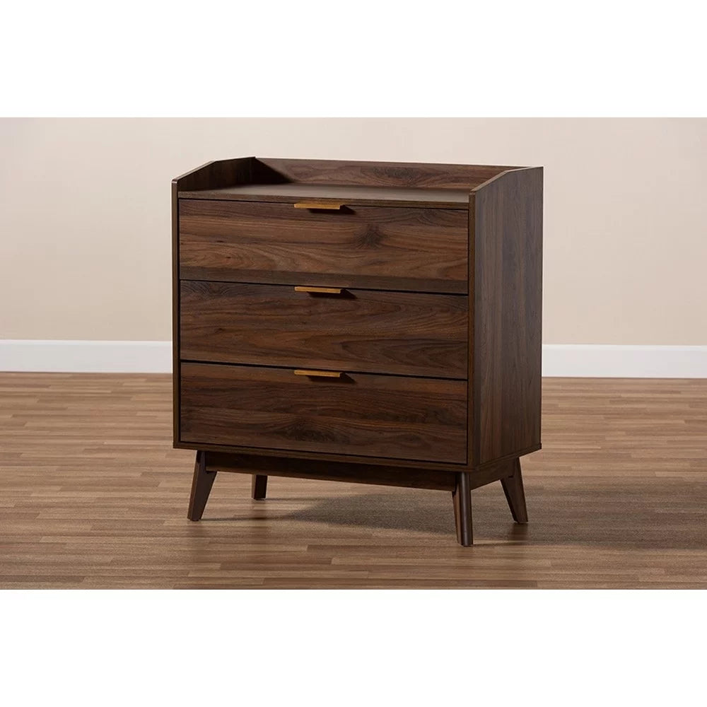Walnut Brown 3-Drawer Wood Chest R98691