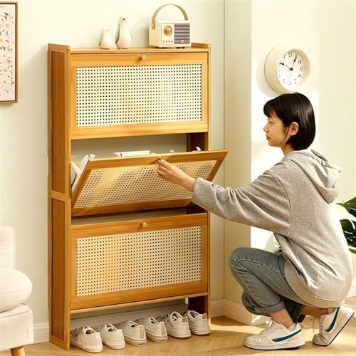 Slim Bamboo Shoe Storage Cabinet with Flip Drawers S283835