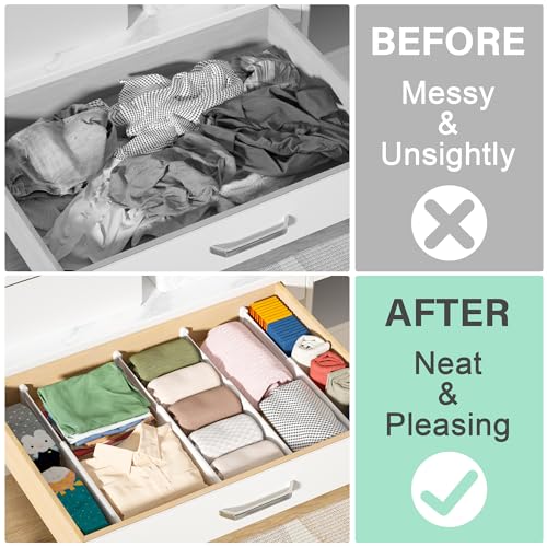 Drawer Dividers 8 Pack, 2.36" High, 12.6-22.8'' Adjustable Expandable Plastic Drawer Organizers Z3221