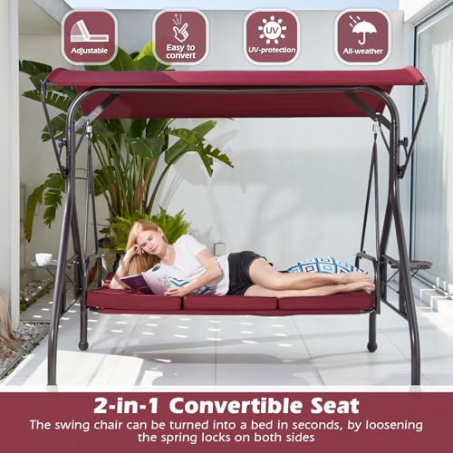 Green Patio Swing with Canopy 3 Seat with Stand O1021