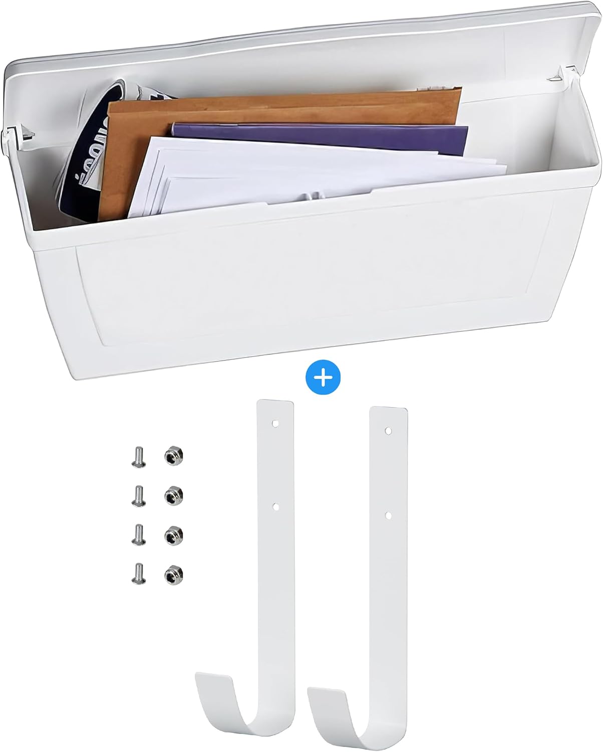 White Plastic Horizontal Mailbox with Newspaper Hook A335