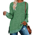 Green Long Sleeve Color Block Tunic Tops X605
