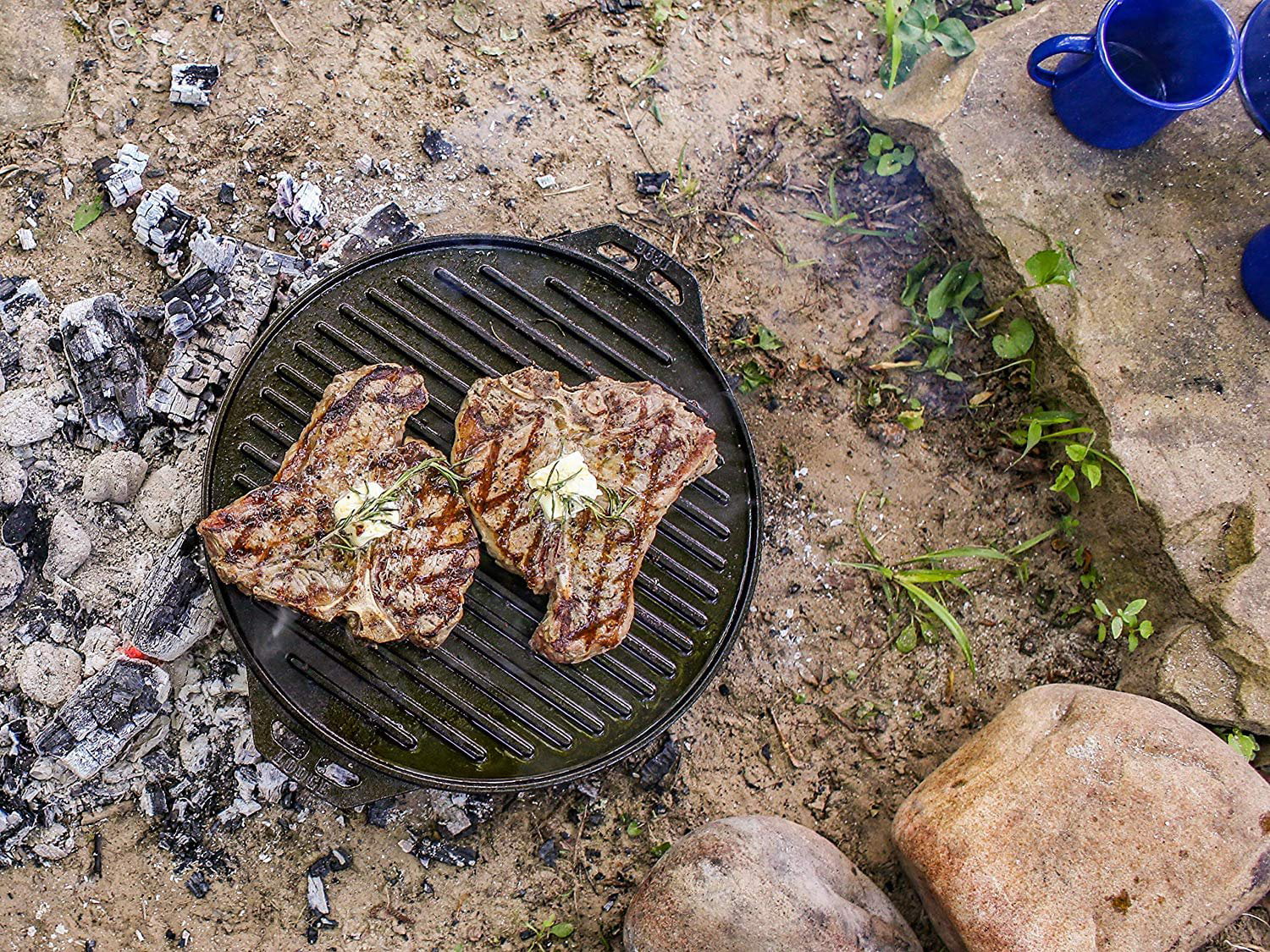 Five-Piece Cast Iron Set with Reversible Grill/Griddle 14 Inch and 6.8 Quart Bottom/Wok J6270