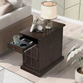 Antique Espresso End Table with USB Ports Drawer and Cup Holders R992052