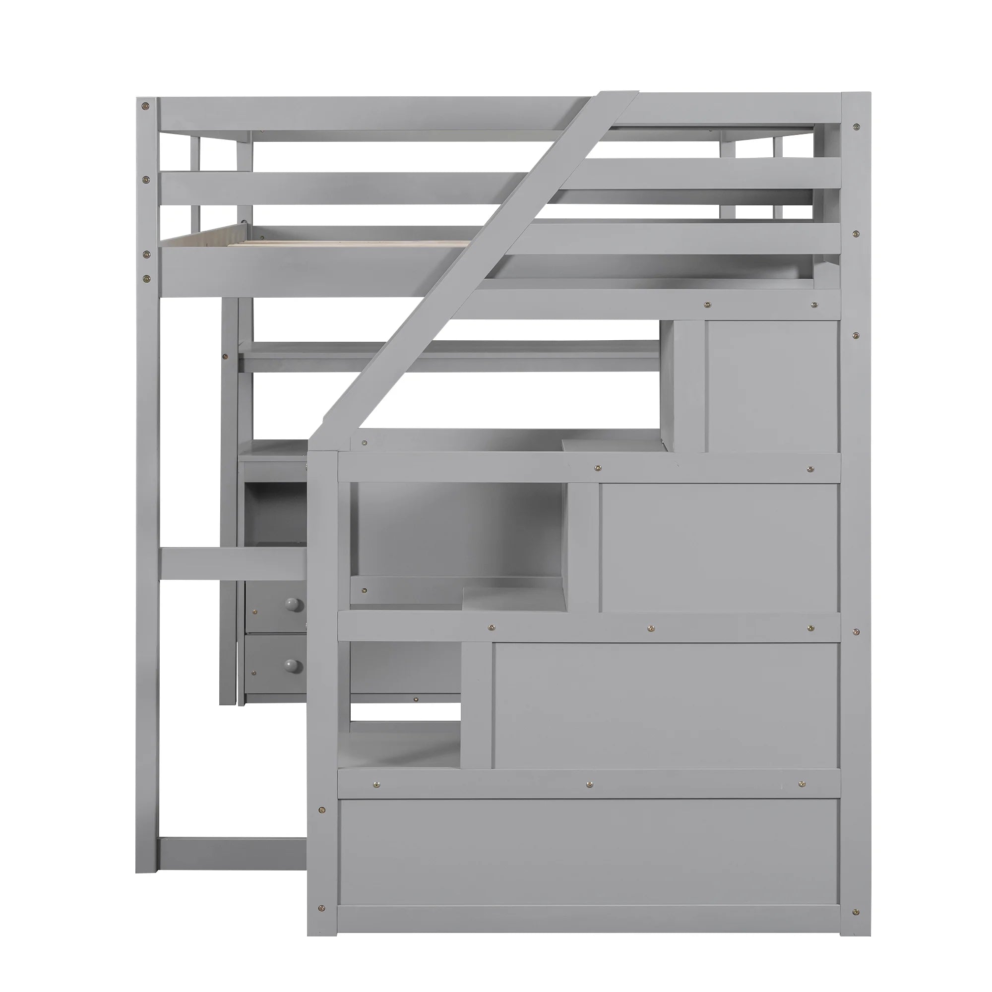 Full Wood Loft Bed with Desk, Storage Stairs, Two Drawers T505595
