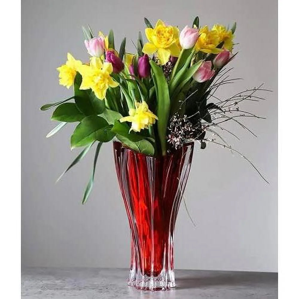 Red 12'' Crystal Glass Vase G262