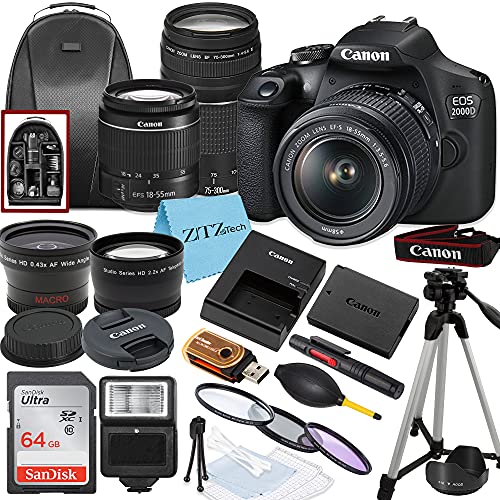 DSLR Camera with 18-55mm + 75-300mm Lenses, 64GB Memory Card, Tripod, Case, Wideangle Lenses D51991