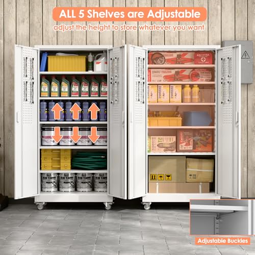 73" H Metal Storage Cabinet with Wheels and Locking Doors P646788