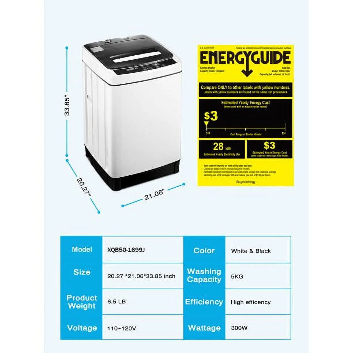 Compact 1.5 Cu.Ft Full Automatic Washer with Drain Pump, White Y68433