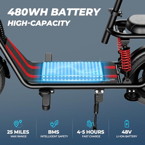 850W Peak Electric Scooter with Seat, 22MPH & 25 Miles Range, Dual Suspension, 14" Folding E Scooters Z3584