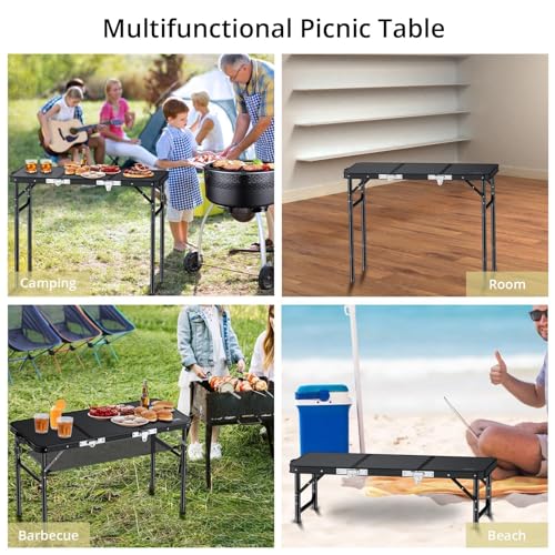 3ft Adjustable Height Aluminum Folding Camping Table with Storage Net P5848