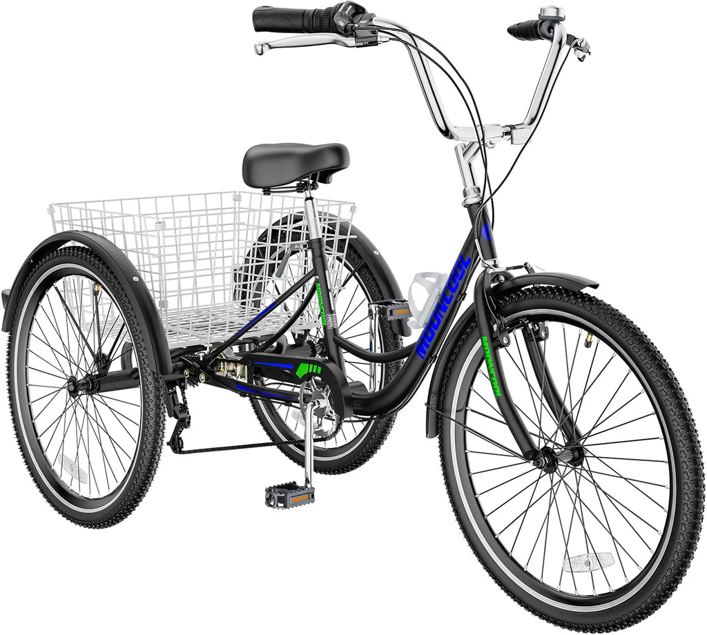 26" Black with Blue 7 Speed 3 Wheel Adult Tricycle with Basket X868517