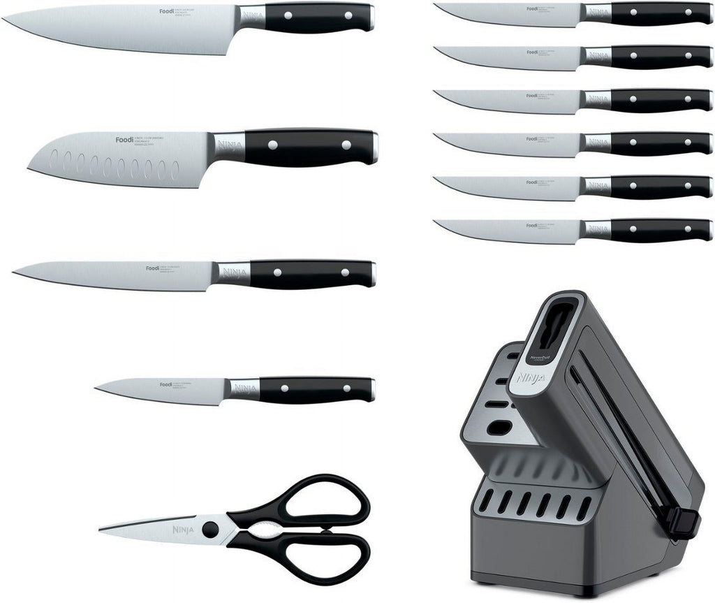 12 Piece German Stainless Steel Knife Block Set with Built-in Sharpener, Black W1052