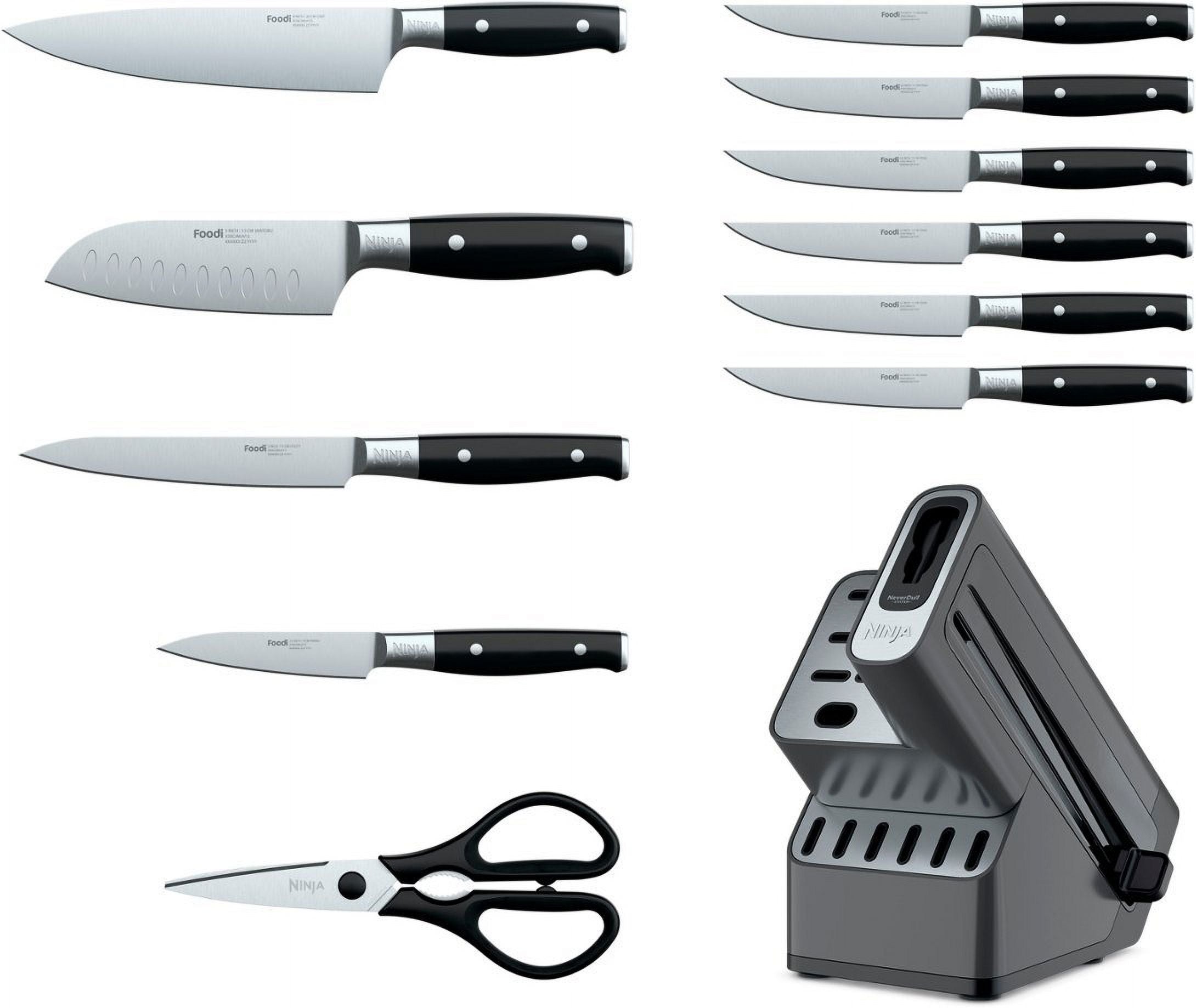12 Piece German Stainless Steel Knife Block Set with Built-in Sharpener, Black W1052
