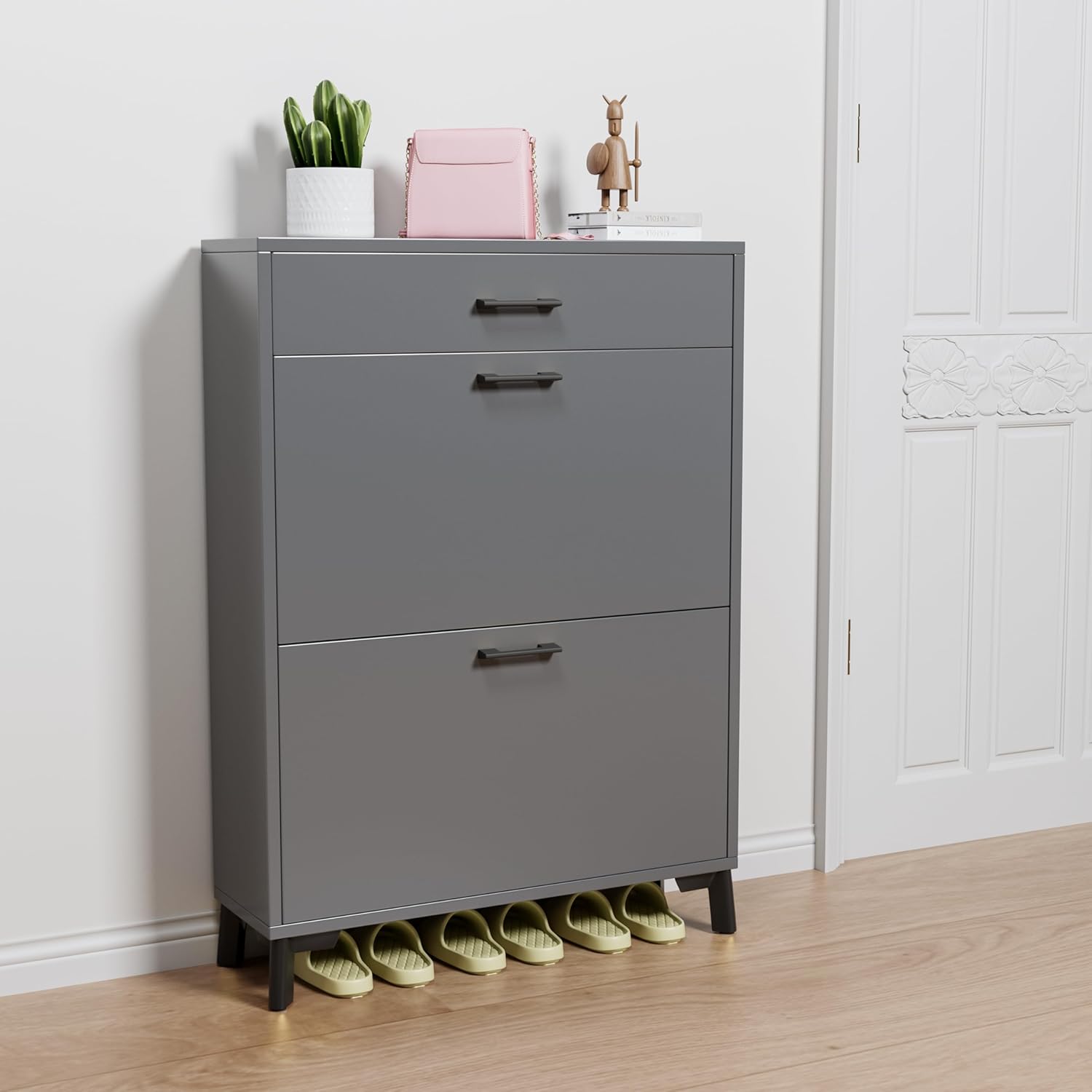 Gray 32" Slim Shoe Storage Cabinet Z655327