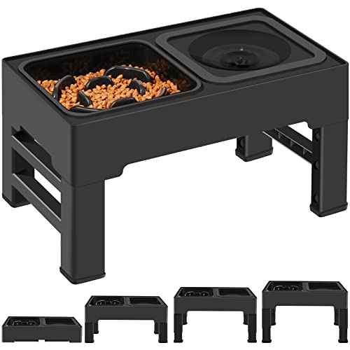 2-in-1 Elevated Slow Feeder Dog Bowls with Non-Skid Silicone Mat Z82523