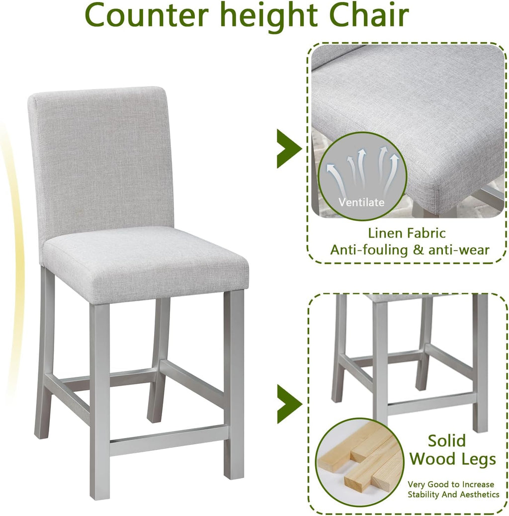 5-Piece Acacia Wood Counter Height Dining Table Set with 4 Upholstered-Seat Chairs B854