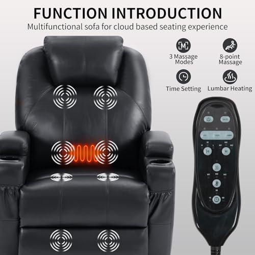 Black PU Leather Power Lift Recliner Chair with Heat T72804