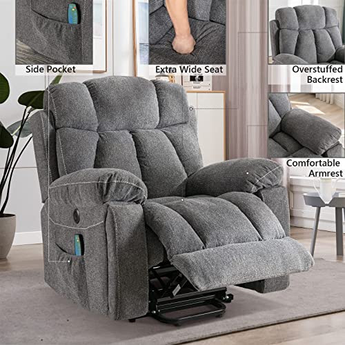 Light Gray Power Lift Recliner Chair with Massage and Heat N30221