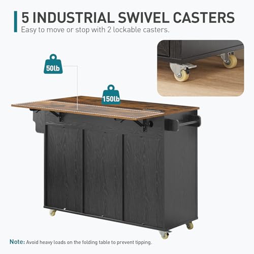 White and Walnut Rolling Kitchen Island with Storage O55796