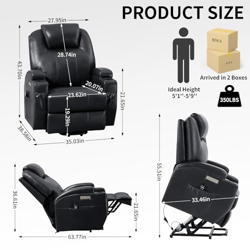 Black PU Leather Power Lift Recliner Chair with Heat T72804