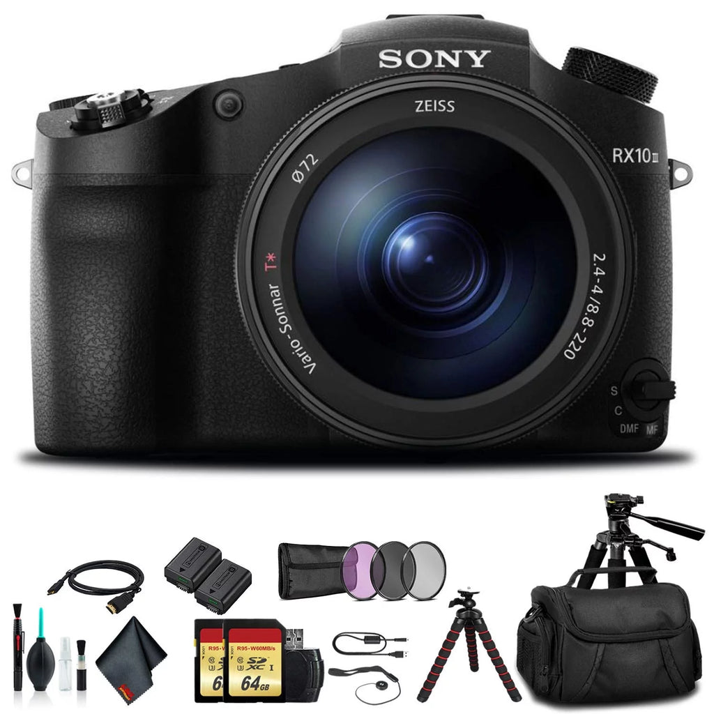 Sony Cyber-Shot Camera with Soft Bag, Tripod, Additional Battery, 64GB Memory Card, Card Reader Z833063