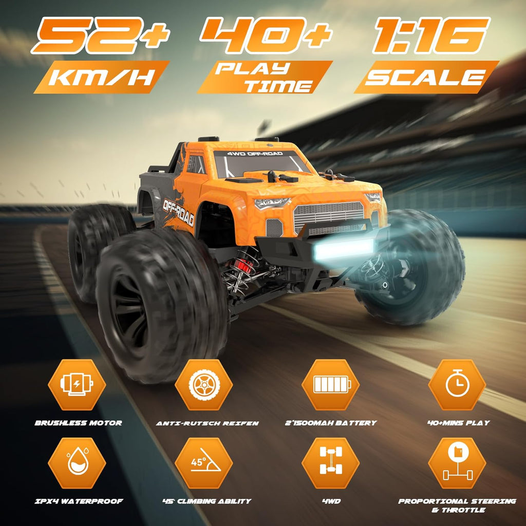 1:16 Brushless RC Car 52+KMH 4X4 Waterproof Off Road Buggy L4288