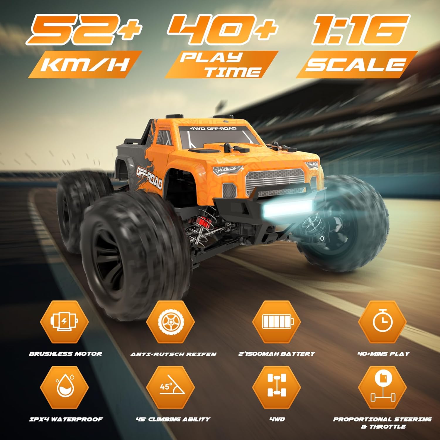 1:16 Brushless RC Car 52+KMH 4X4 Waterproof Off Road Buggy L4288