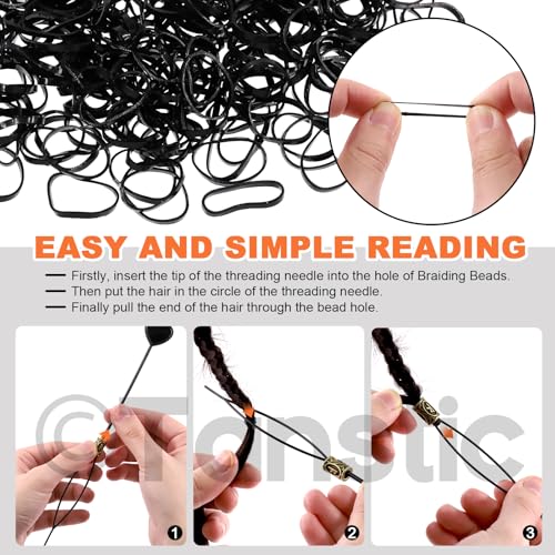 300Pcs Viking Rune Beads Hair Beard Beads Set including 5Pcs Black Pull Hairpin Quick Beader Hairpins and 200Pcs Black Rubber Bands with a Bag I181